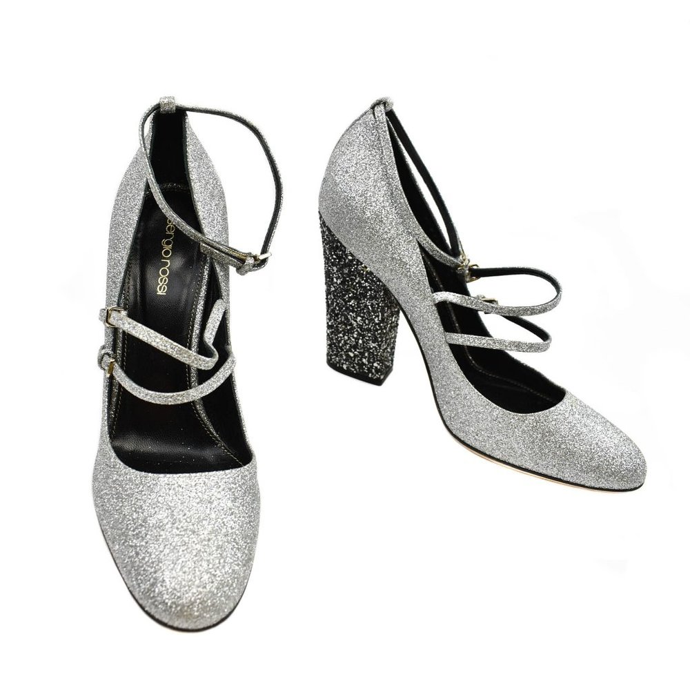 Sergio Rossi Silver Glitters Pumps Heels Shoes Size: EU 40 - US 9